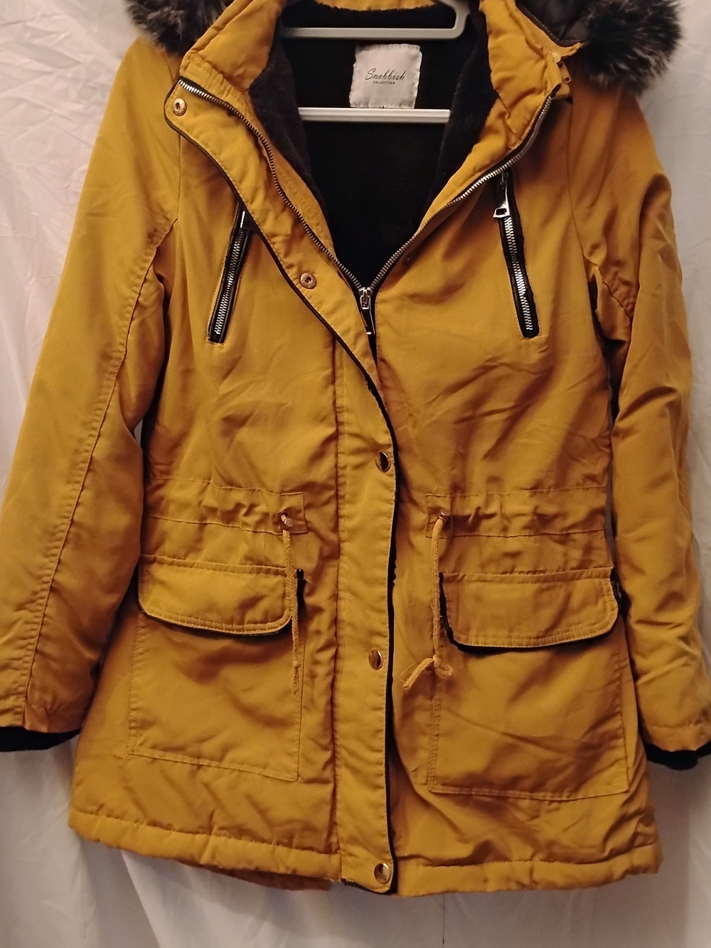Women's Mustard Utility Parka with Faux Fur Hood